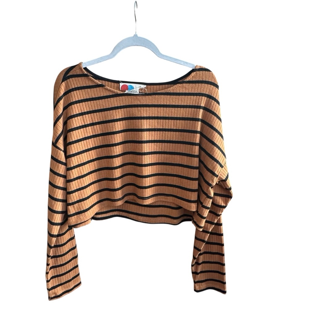 Free People FP Beach Striped Cropped Sweater Brown & Black Women’s Size Medium M